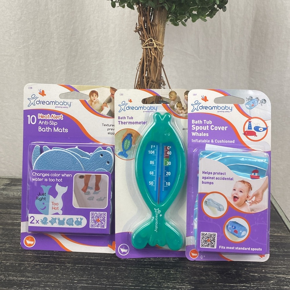 Dreambaby SET of 3 Baby Tub Aids: Spout Cover, Thermometer & Bath Mats‎ NEW